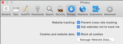 Block all cookies - Safari privacy & security settings