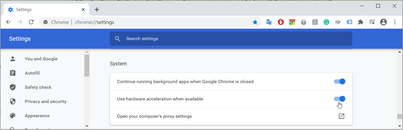 7. Toggle hardware acceleration - Chrome high CPU