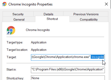 How to always use incognito on Chrome Windows - step 3