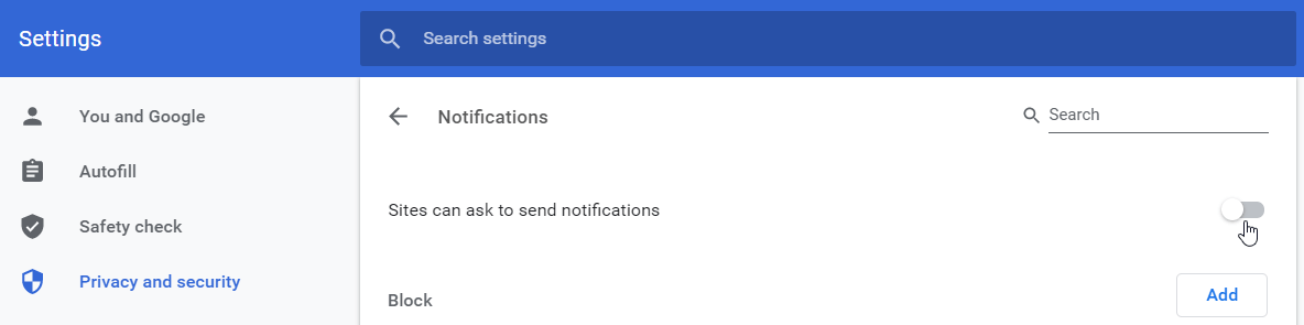 How to disable notifications in Chrome Settings