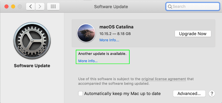 macOS Software Update - Select More info...