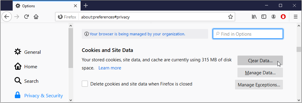 Firefox Privacy preferences - A web page is slowing down your browser