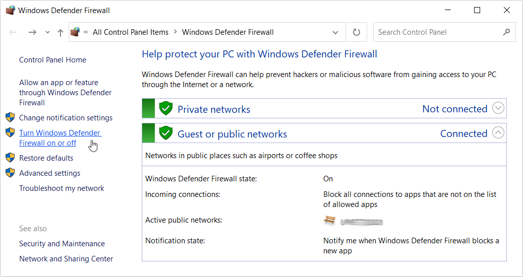 How to unblock a website on Chrome: Turn off Windows Defender Firewall, with caution